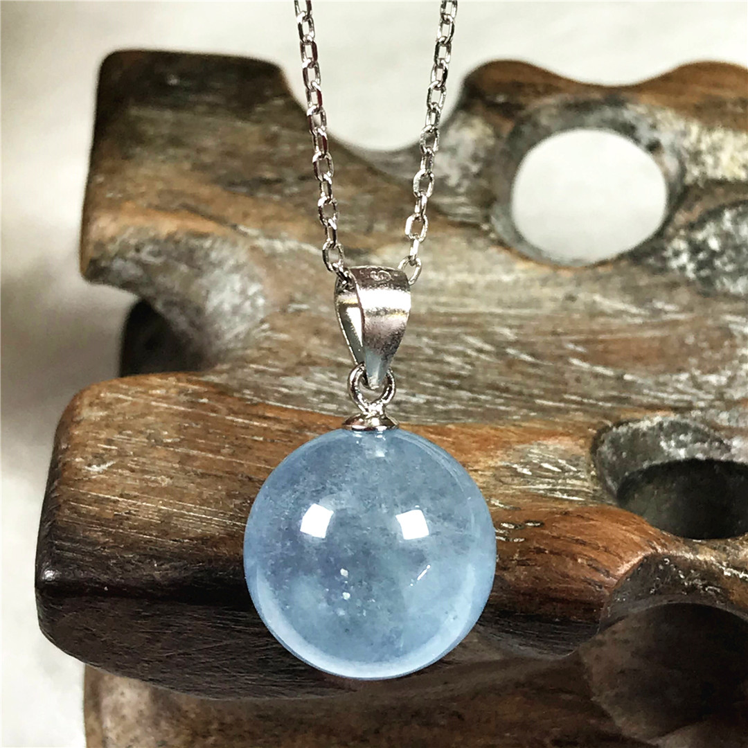 925 Sterling Silver Chain Necklace Men - Collar con colgante de Aguamarina azul