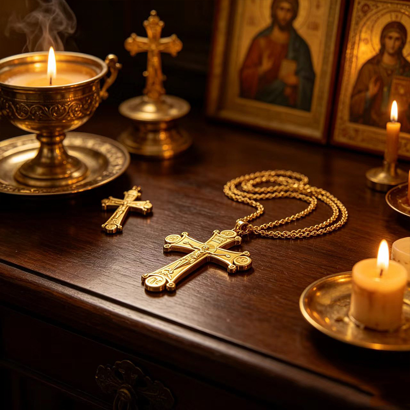Cross Pendant Necklace Gold - Collar con Crucifijo Ortodoxo Premium, Chapado