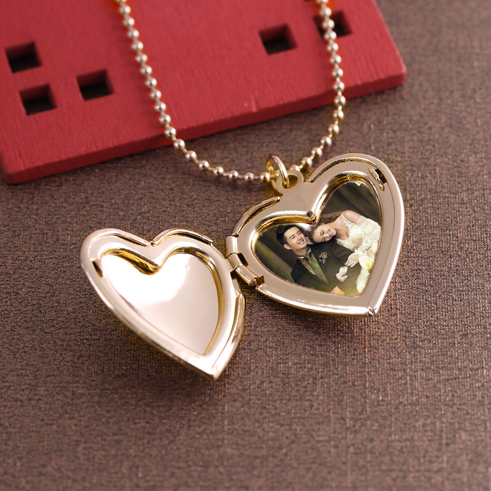 Heart Locket Necklace Photo - HOOH-colgante de medallón con marco de