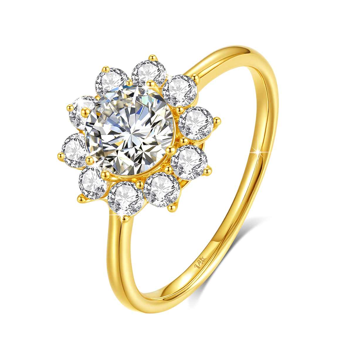 Moissanite Engagement Ring 1 Carat - Anillo de Flor de Oro Real