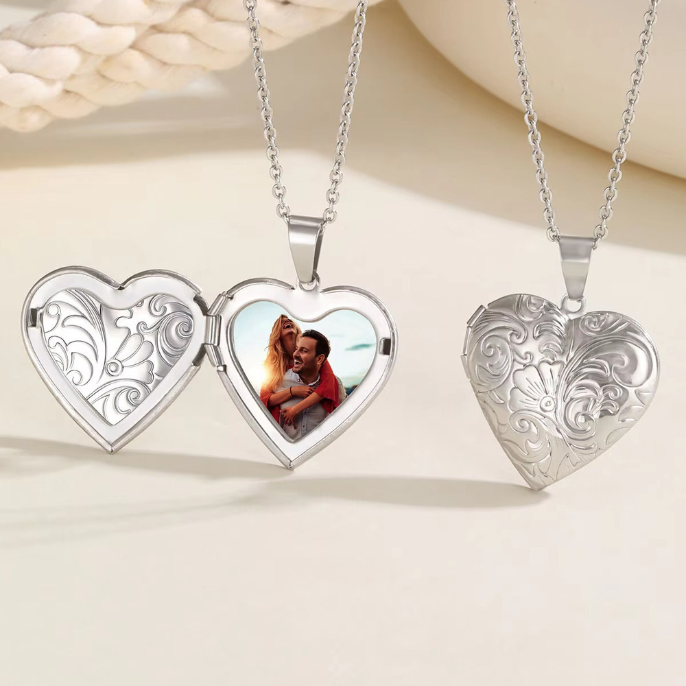 Heart Locket Necklace Photo - Vnox-collares con colgante de fotos de