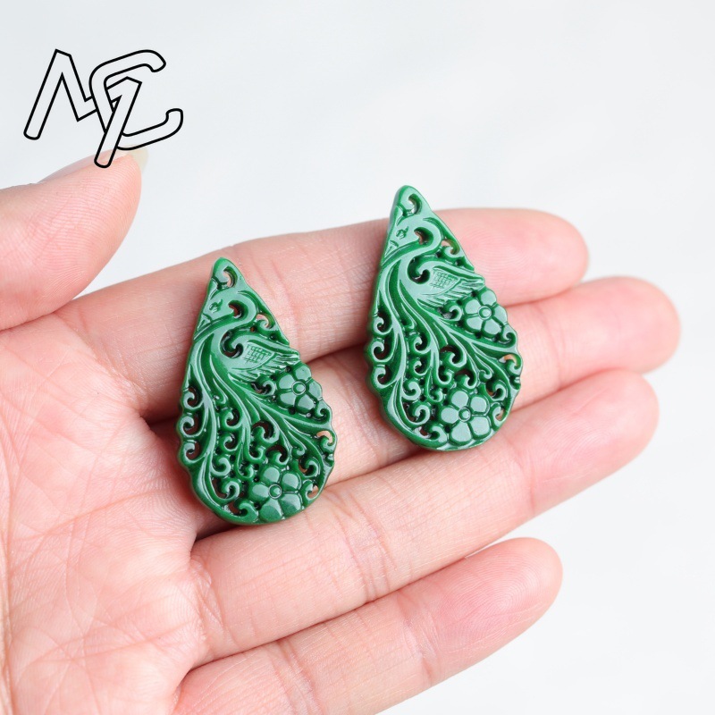 2 piezas de jade natural, cian - Earrings reseña y precio