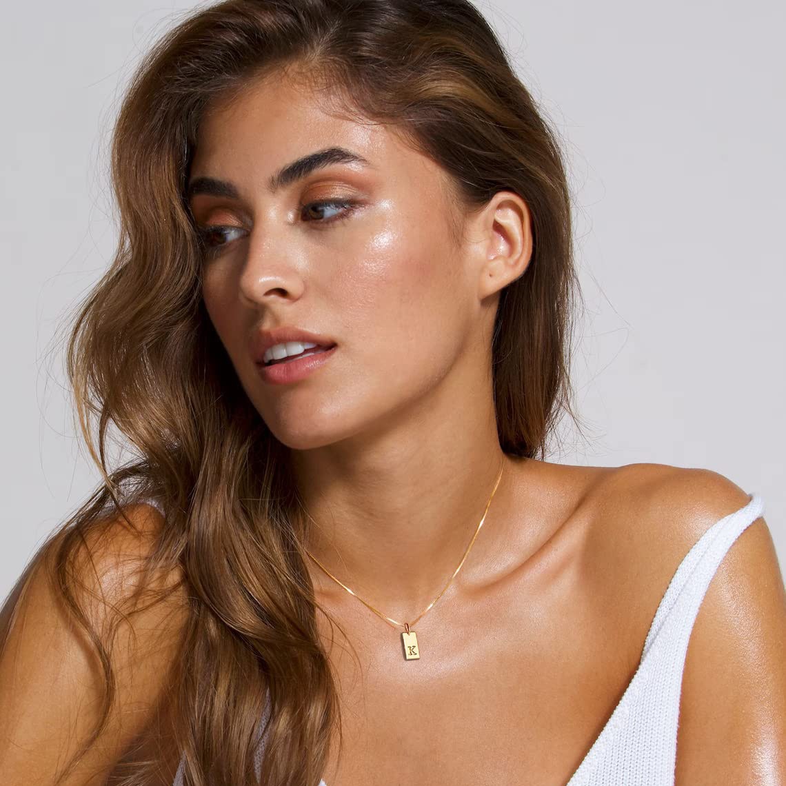 Collares con colgante de etiqu - Initial Letter Necklace 18K Gold reseña y precio